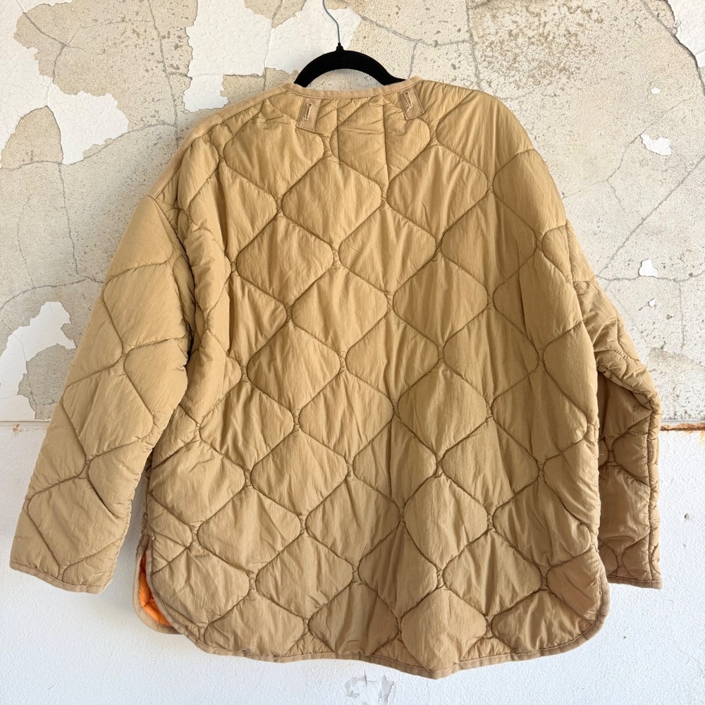 Zara Quilted Jacket Tan Khaki Oversized Button Up Puffer Liner Coat Womens S - Picture 3 of 9